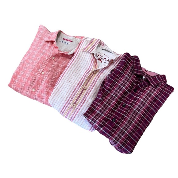Lot of 3 Tommy Bahama Long Sleeve Button Down ‎ Shirts 2 Linen 1 Silk Blend SZ L